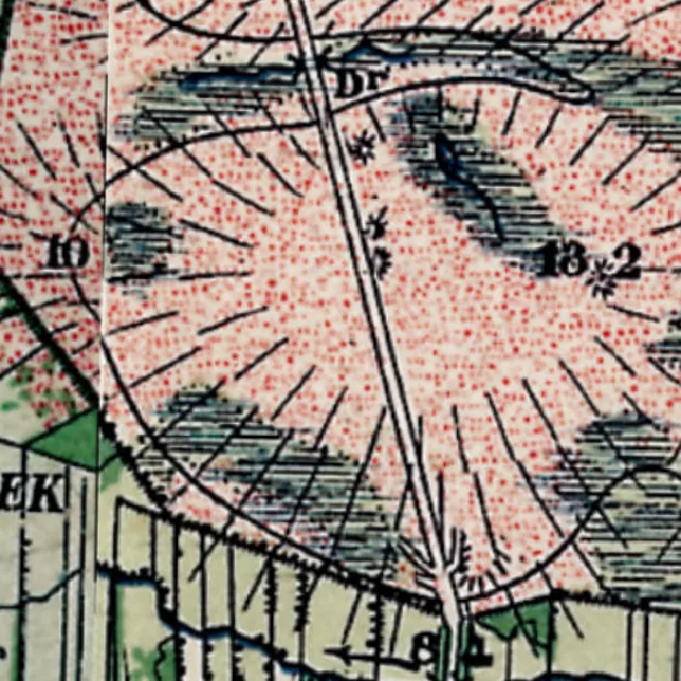 De topografische kaart van 1900: heide op dezelfde plek