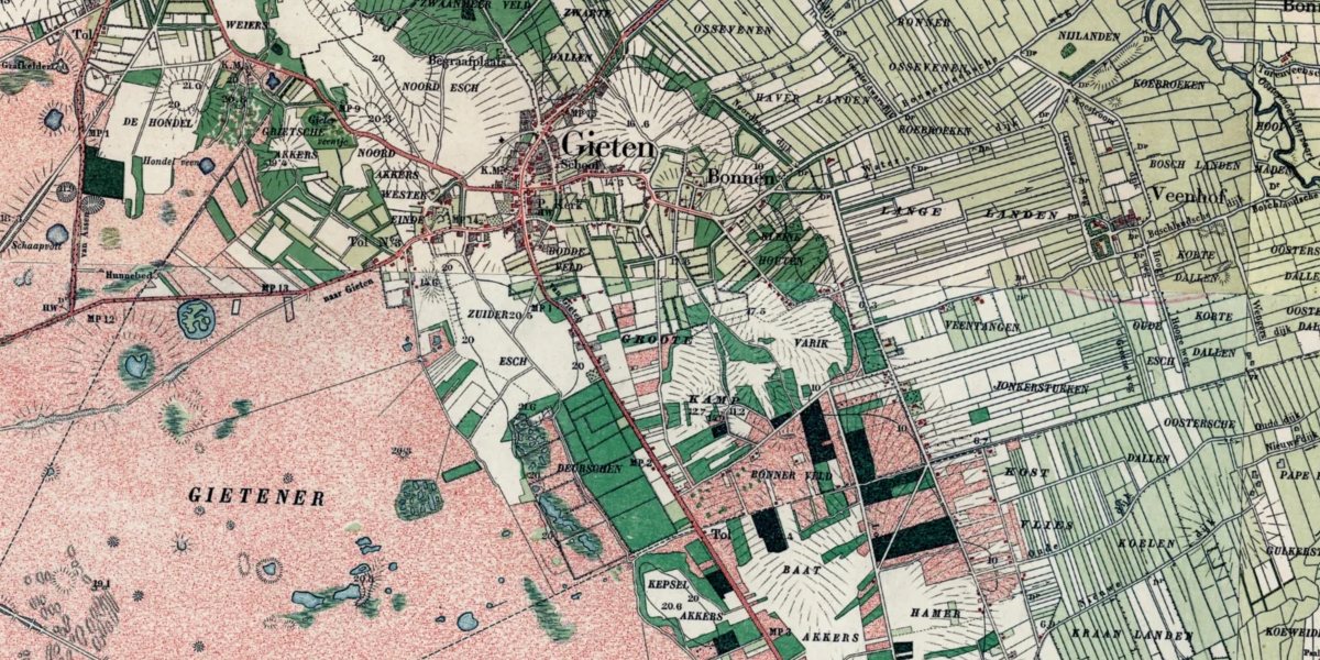 De omgeving van Gieten op de topografische kaart van 1900