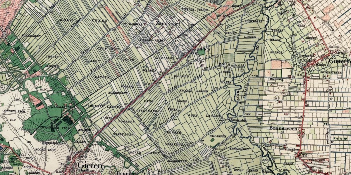 De omgeving van Hunzedal op de topografische kaart van 1900