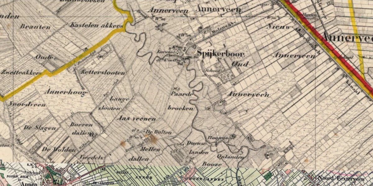 De omgeving van Spijkerboor op de topografische kaart van 1900